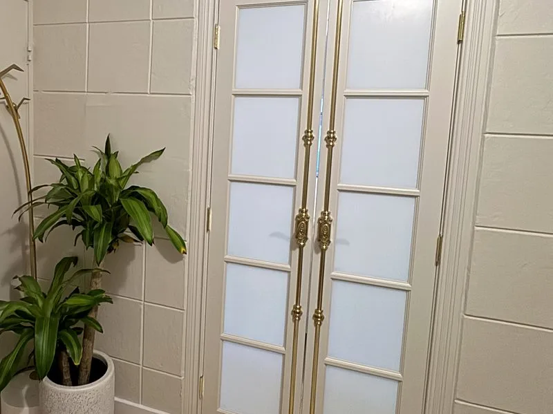 Finished French door installation viewed from inside the home